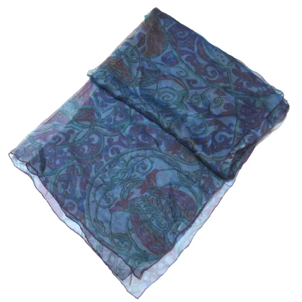 HERMES エルメス La Charmante aux Animaux 動物の楽園 シルク100% シアー スカーフ ストール ブルー系