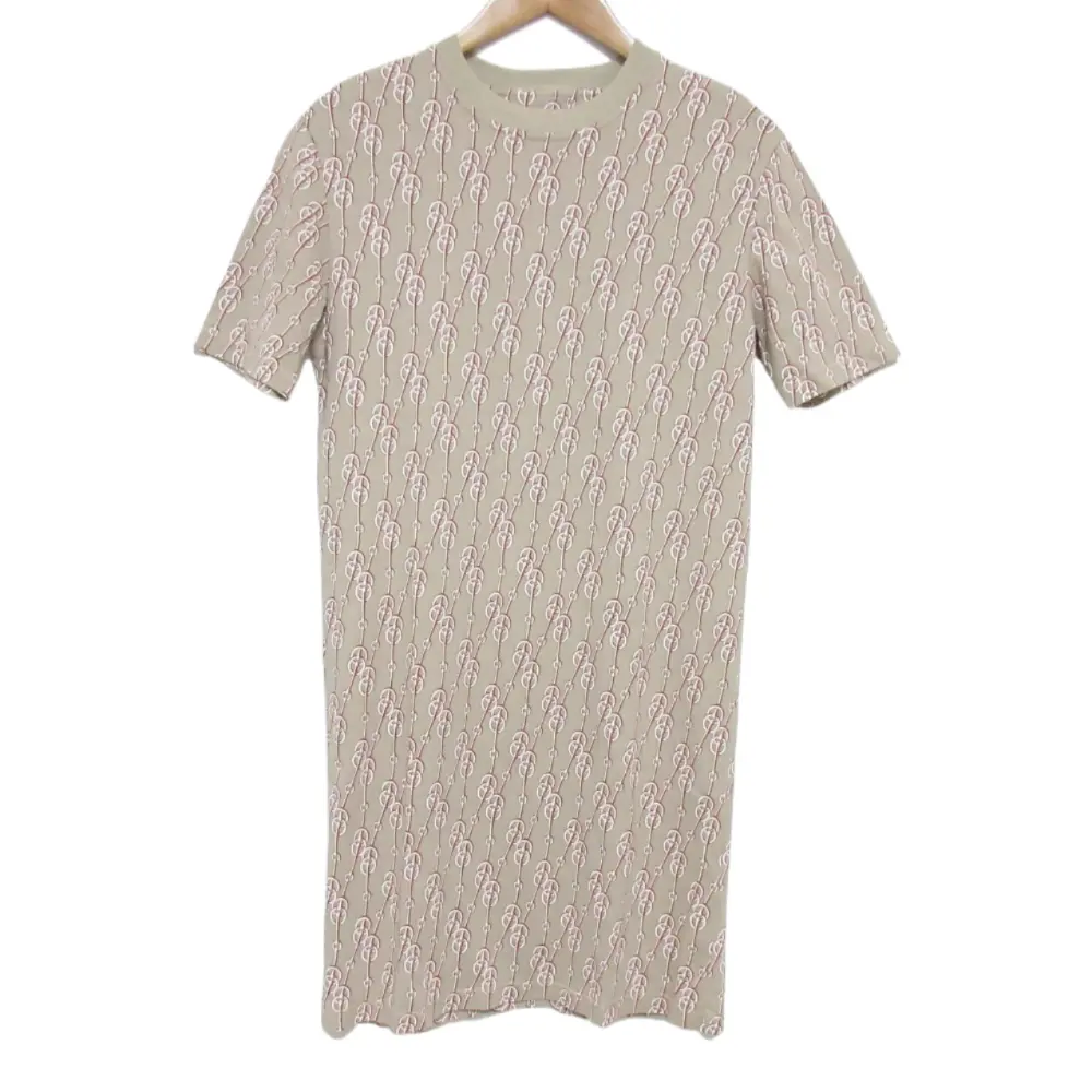 22SS HERMES エルメス クリケティス柄 半袖 ミニ カットソーワンピース 2E4501DG サイズ36 ベージュ系