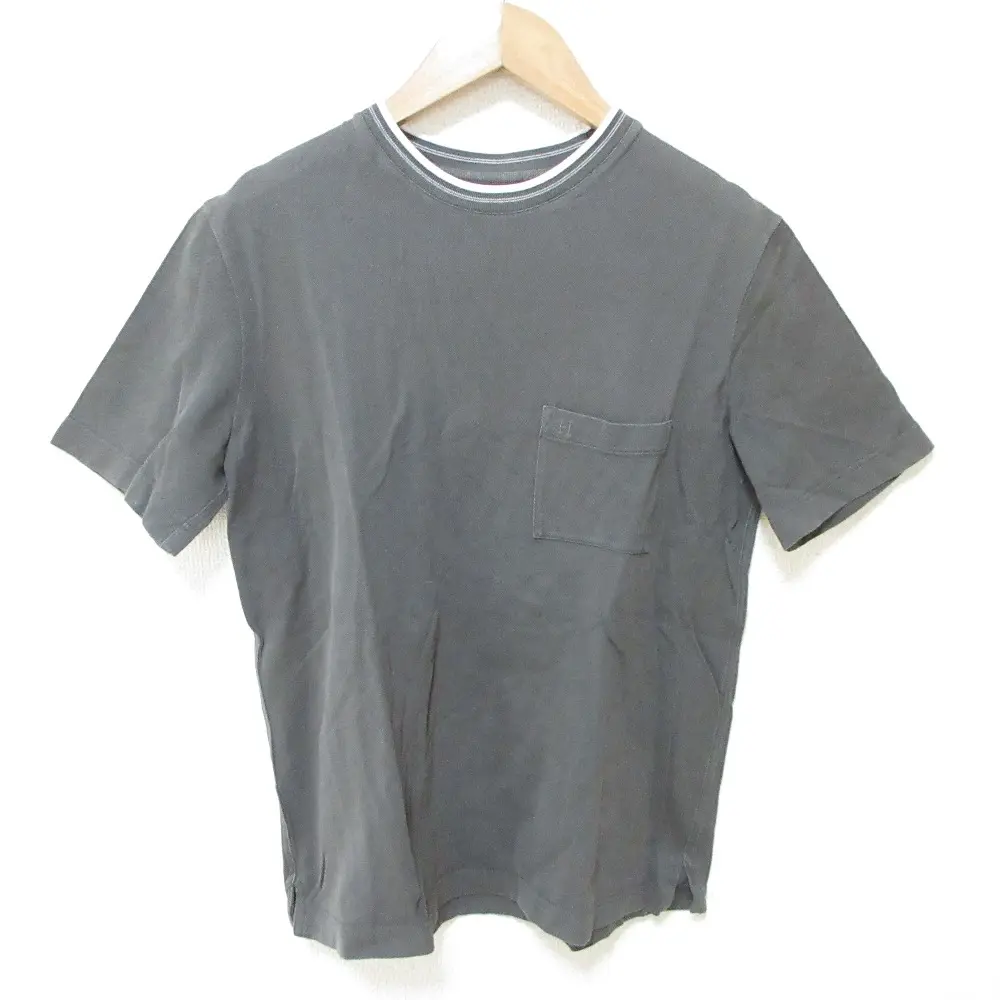 HERMES エルメス H刺繍 胸ポケット ショートスリーブ 半袖 クルーネック 鹿の子 Tシャツ カットソー トップス グレー