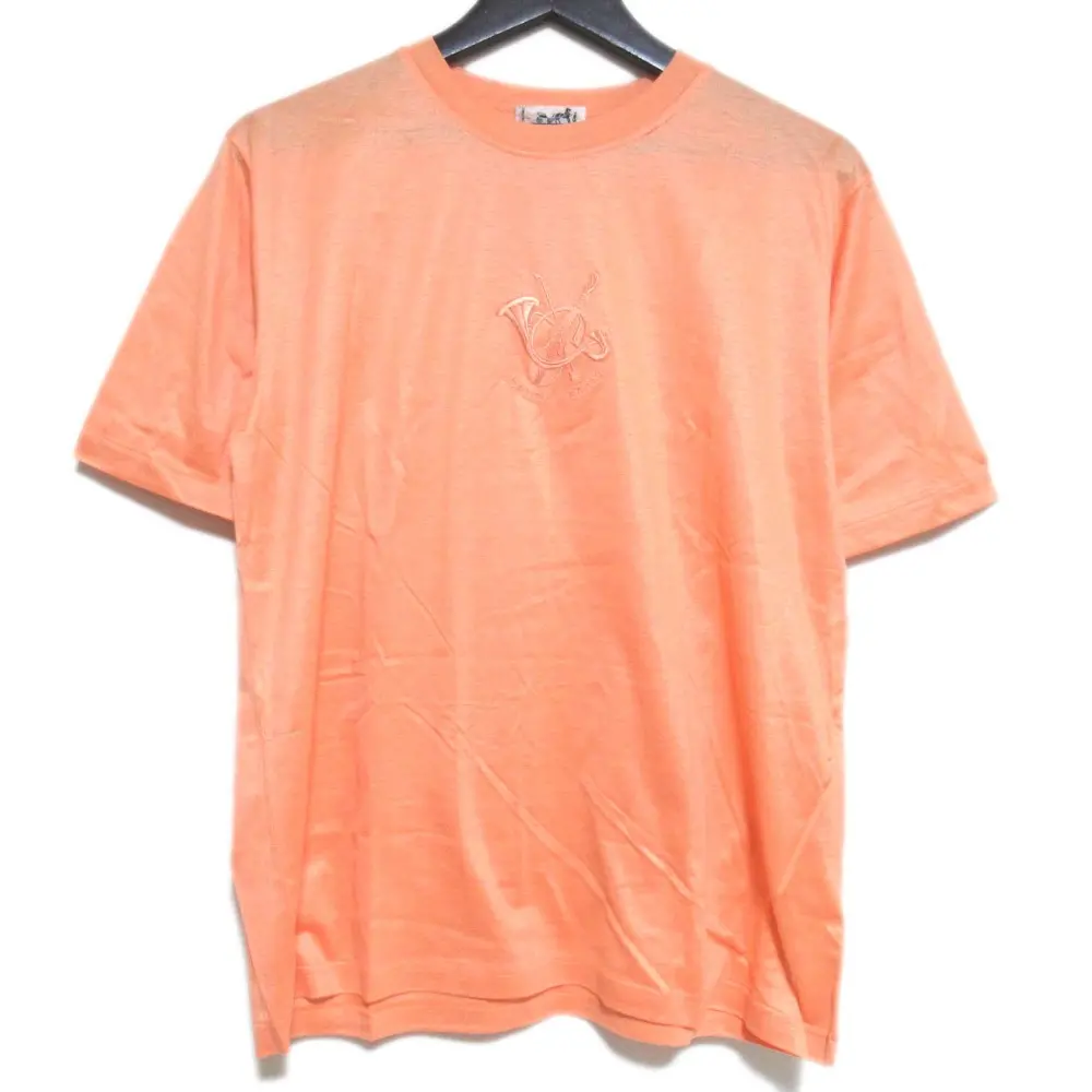 HERMES エルメス 楽器刺繍 エンブロイダリー クルーネック 半袖 Tシャツ Mサイズ オレンジ
