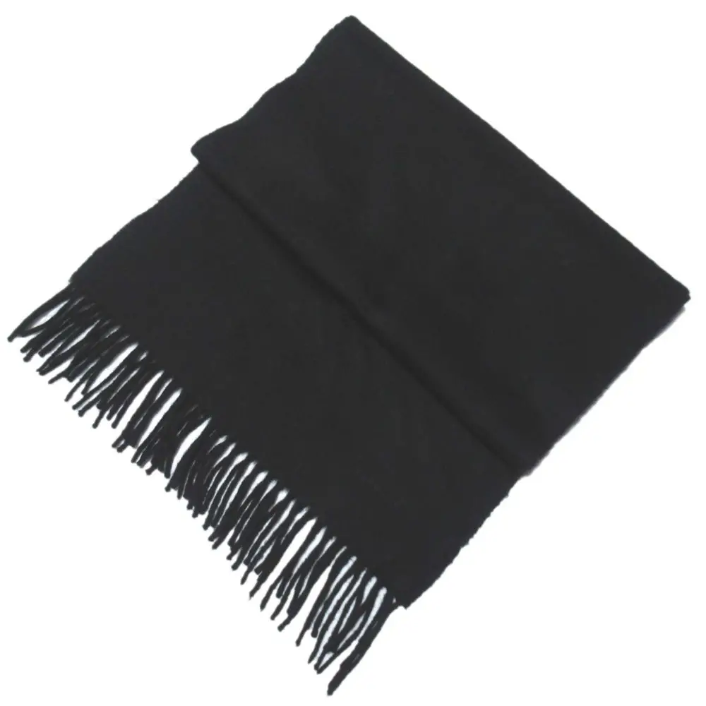 HERMES エルメス ロゴ刺繍 カシミヤ100% フリンジ マフラー ストール ブラック