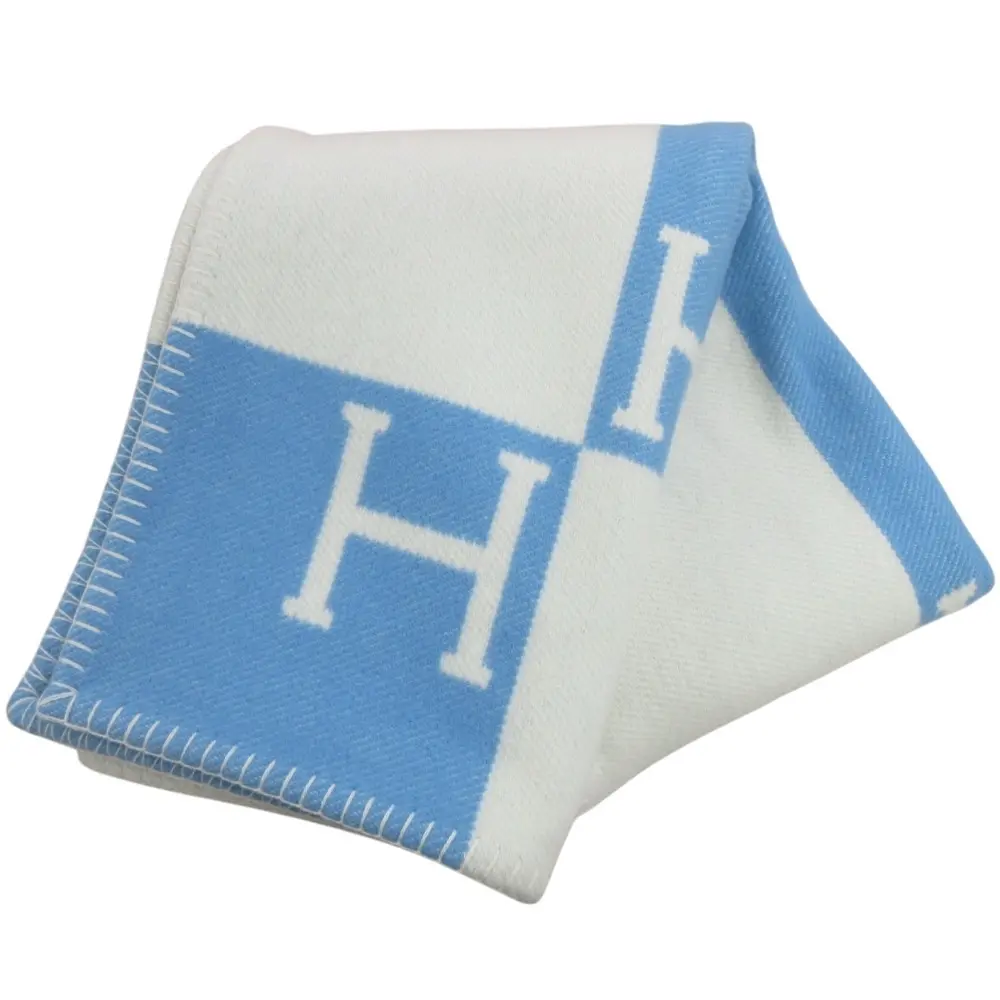 HERMES エルメス ベビープレード アヴァロン カシミヤブレンド ブランケット ショール ジェニエーヴル ブラン ホワイト ブルー