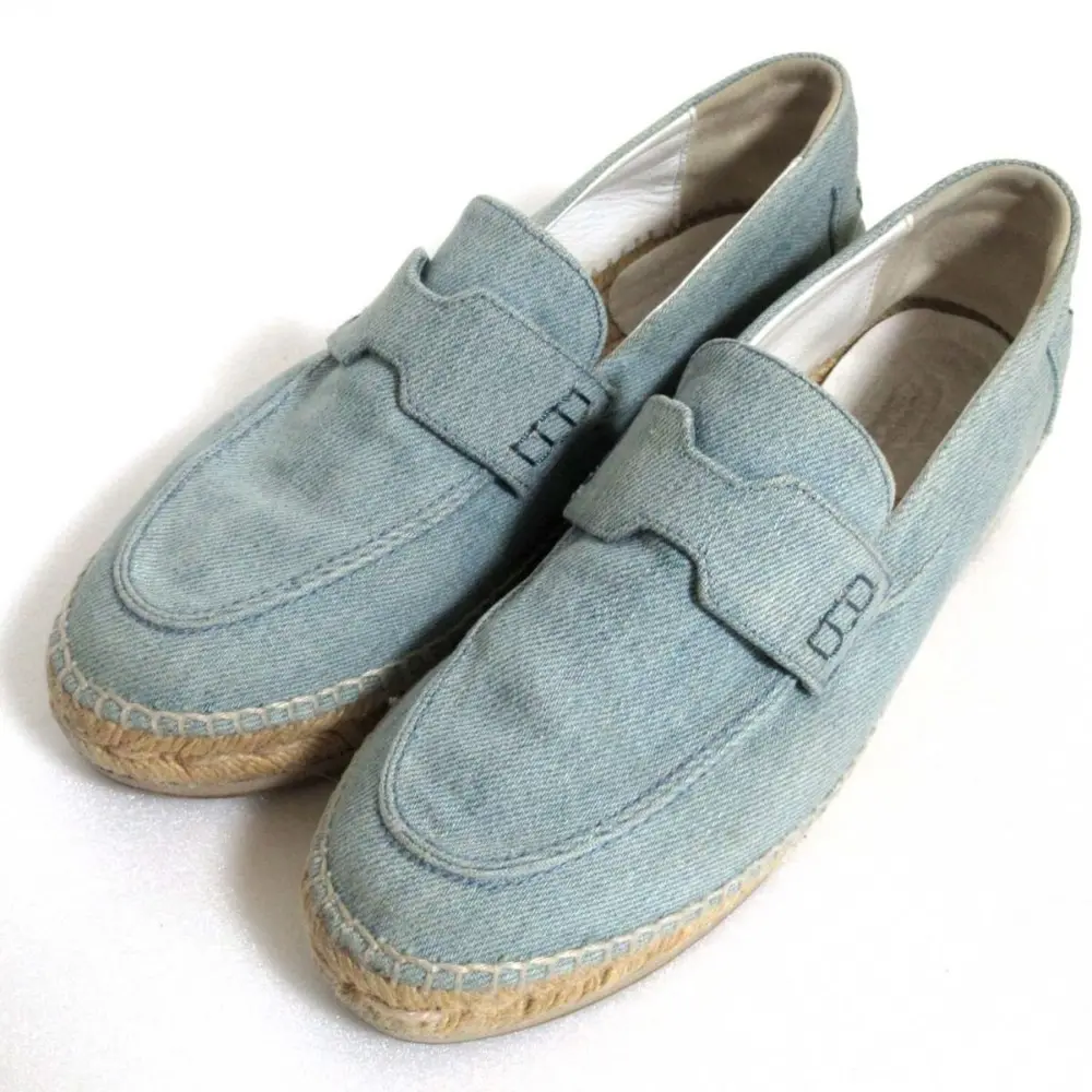 HERMES エルメス トリップ デニム×ジュート エスパドリーユ スニーカー ローファー 211289Z 23～23.5cm相当 ライトブルー
