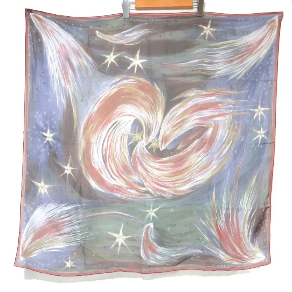 HERMES エルメス シルク100% FEUX DU CIEL 天の火 カレ90 シアー 大判スカーフ マルチカラー