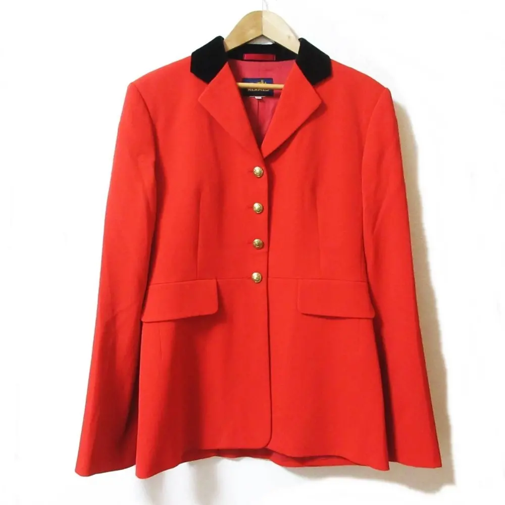 HERMES エルメス ヴィンテージ 金ボタン ベロア切替 シングル ジャケット サイズ40 レッド×ブラック