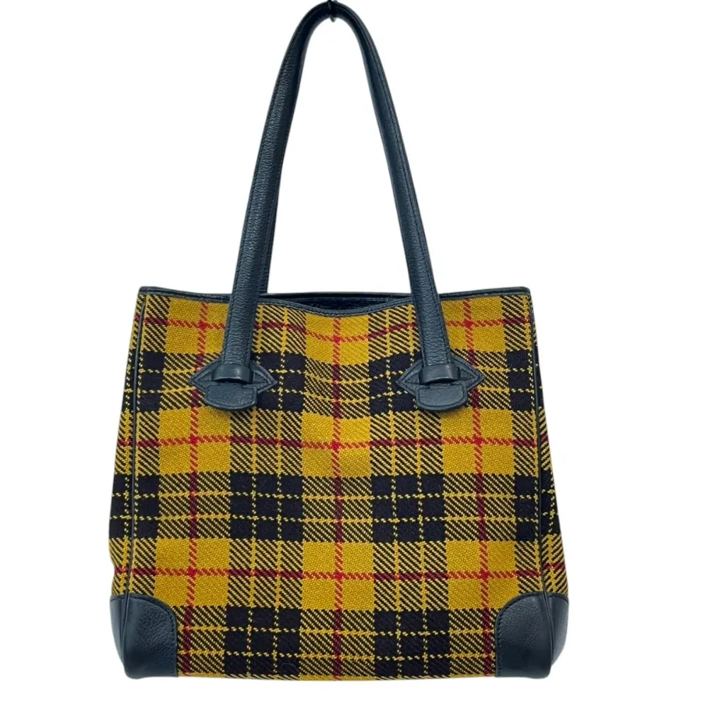 HERMES エルメス ヴィクトリア カバス 32 ウール×レザー トートバッグ イエローチェック