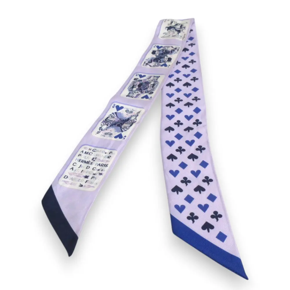 HERMES エルメス Jeu de Cartes ジュードカルト シルク100％ ツイリースカーフ パープル系