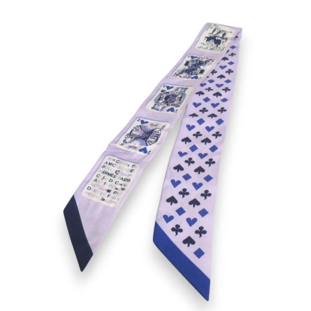 HERMES エルメス Jeu de Cartes ジュードカルト シルク100％ ツイリースカーフ パープル系