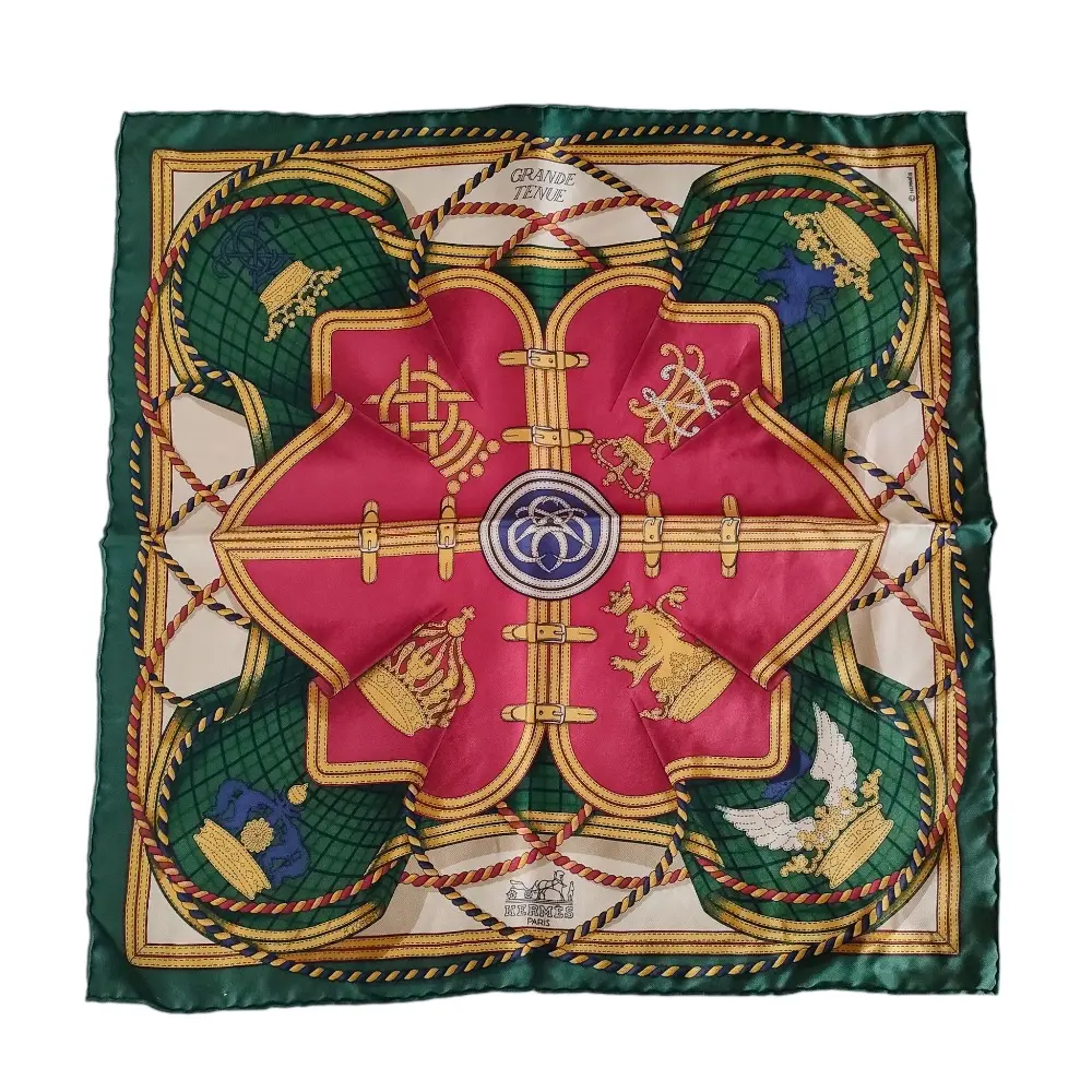 HERMES エルメス カレ40 シルク100％ GRANDE TENUE 馬の礼装 スカーフ グリーン系
