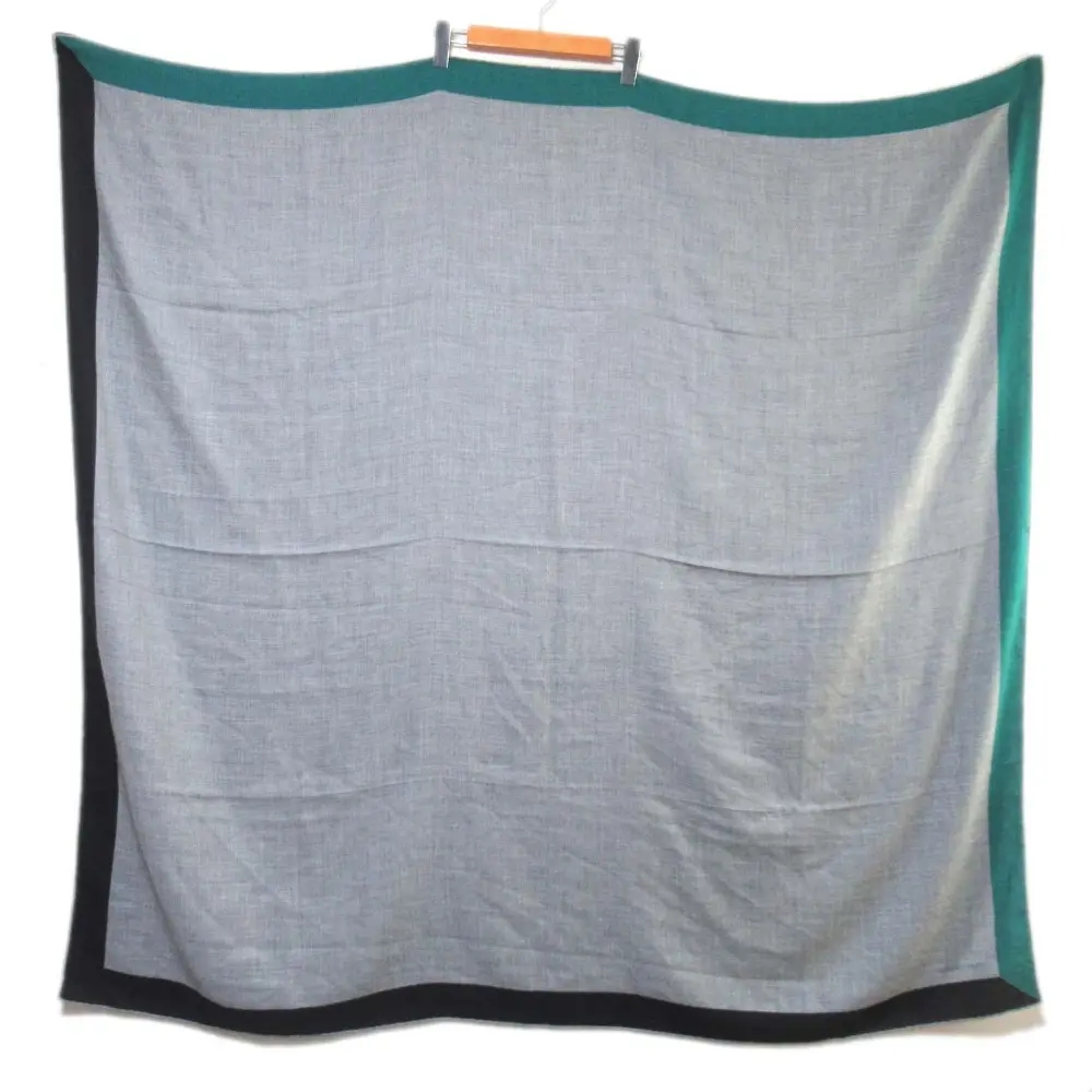 HERMES エルメス カレジェアン カシミヤ×シルク 大判スカーフ グレー グリーン