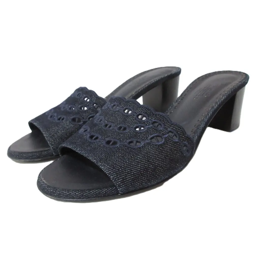 HERMES エルメス Gwladys 45 グウェルディス 45 シェーヌダンクル 刺繍 デニムミュール サンダル 38 1/2 約25cm インディゴ