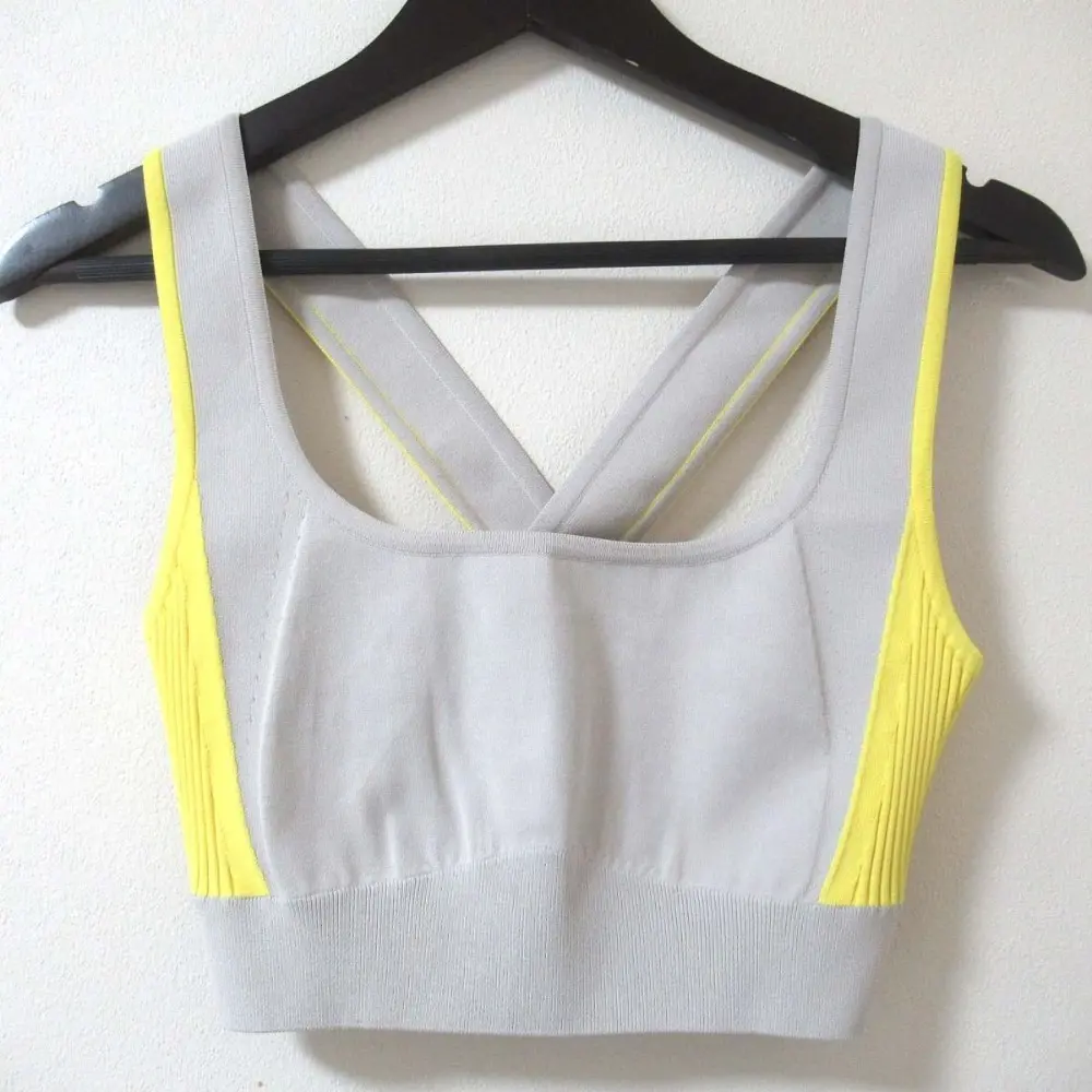 HERMES エルメス 現行モデル テクニカルニット バッククロス ヨガブラ スポーツブラ Sサイズ グレー×イエロー