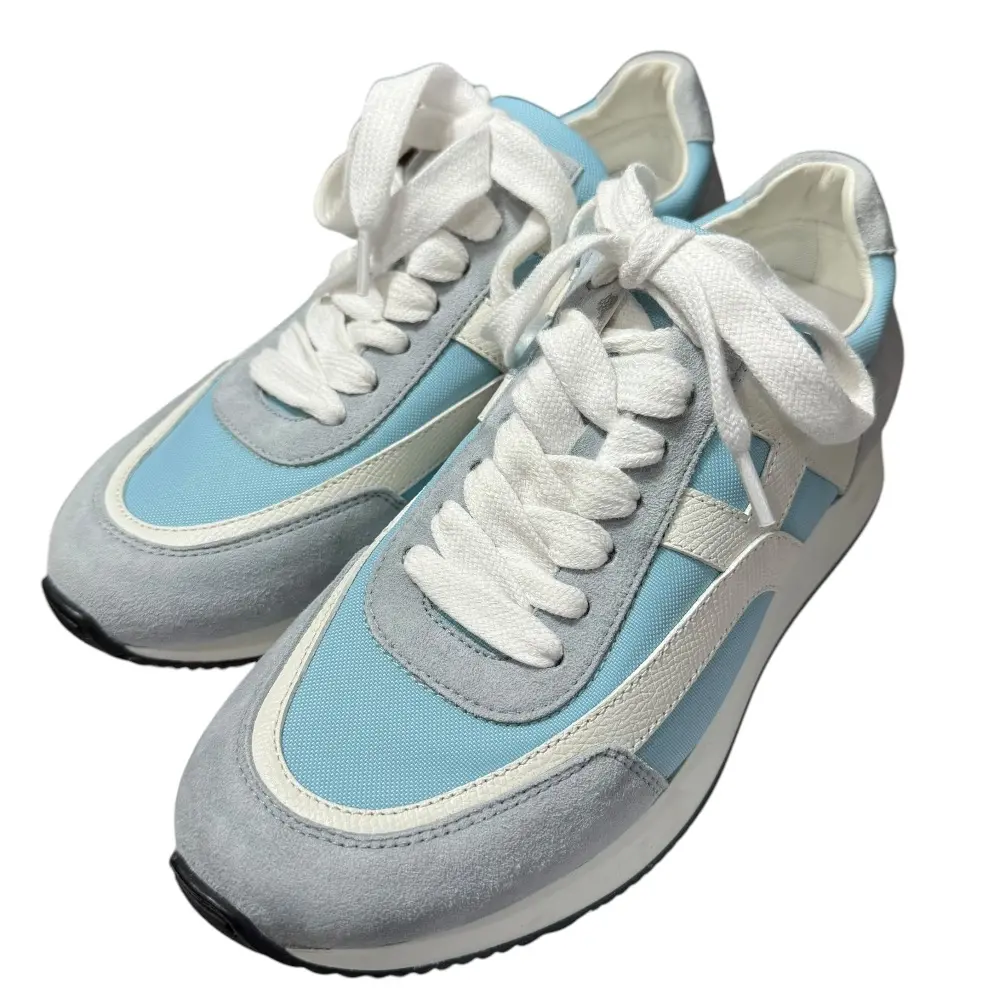 HERMES エルメス キャンバス レザー Hロゴ ローカット スニーカー 35 22cm相当 ブルー ホワイト