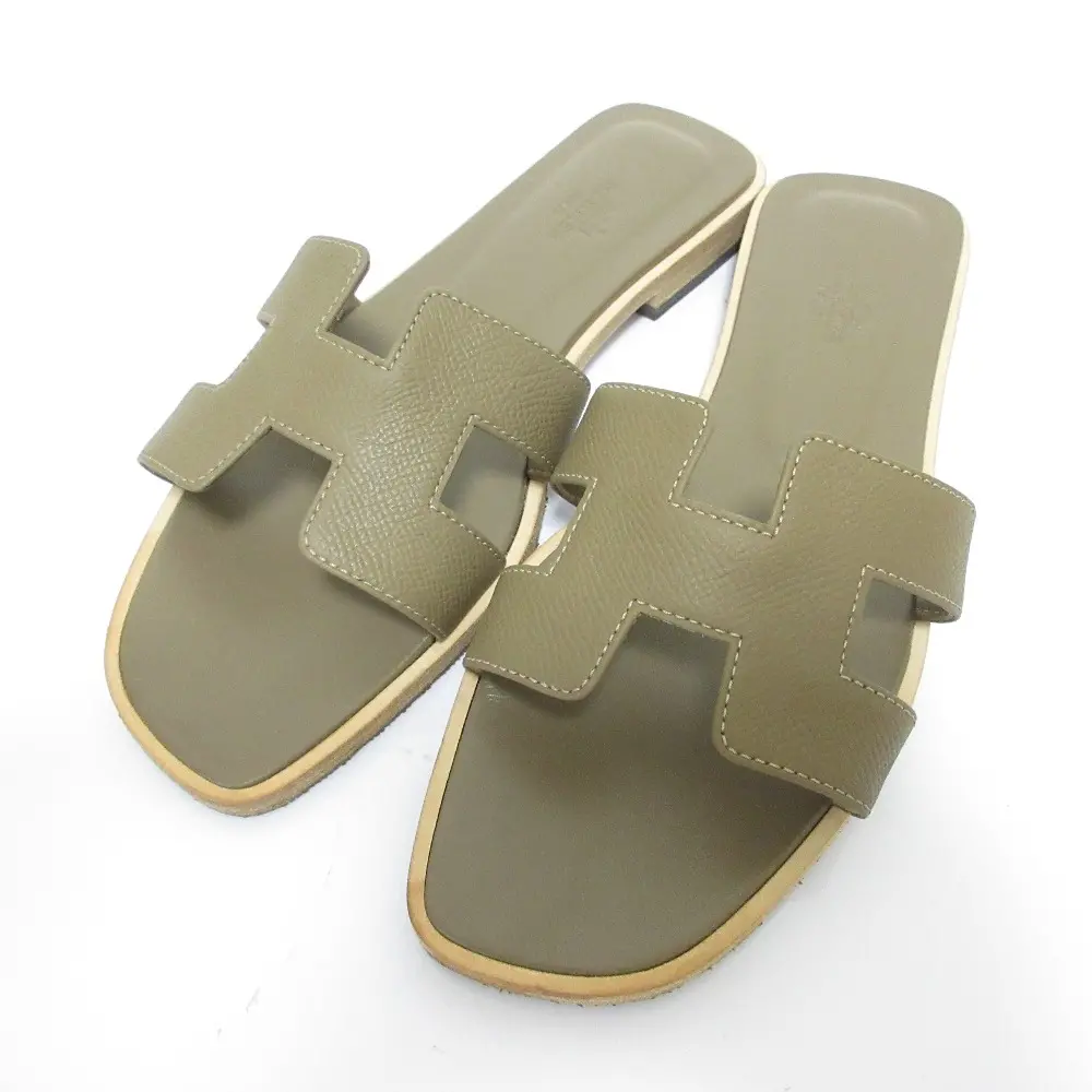 HERMES エルメス オラン Hモチーフ レザー フラットサンダル サイズ38 24.5cm相当 エトゥープ