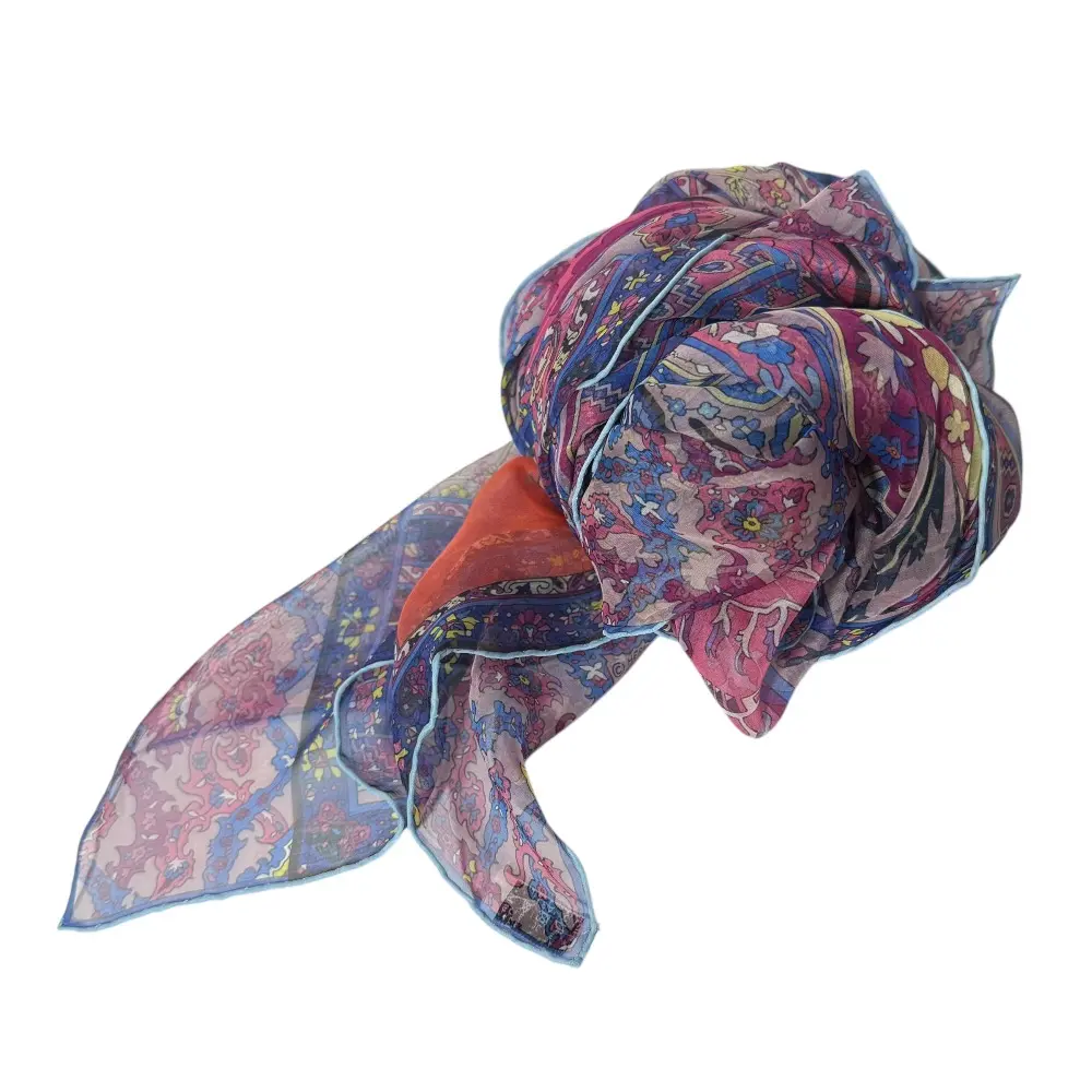 HERMES エルメス カレ140 TAPIS PERSANS ペルシャ絨毯 シルク100％ シアー 大判スカーフ ショール ブルー パープル