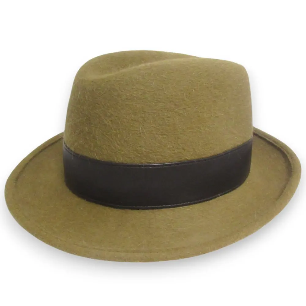 HERMES エルメス ウール100％ レザートリム ボーラーハット 帽子 サイズ56 カーキ ブラウン