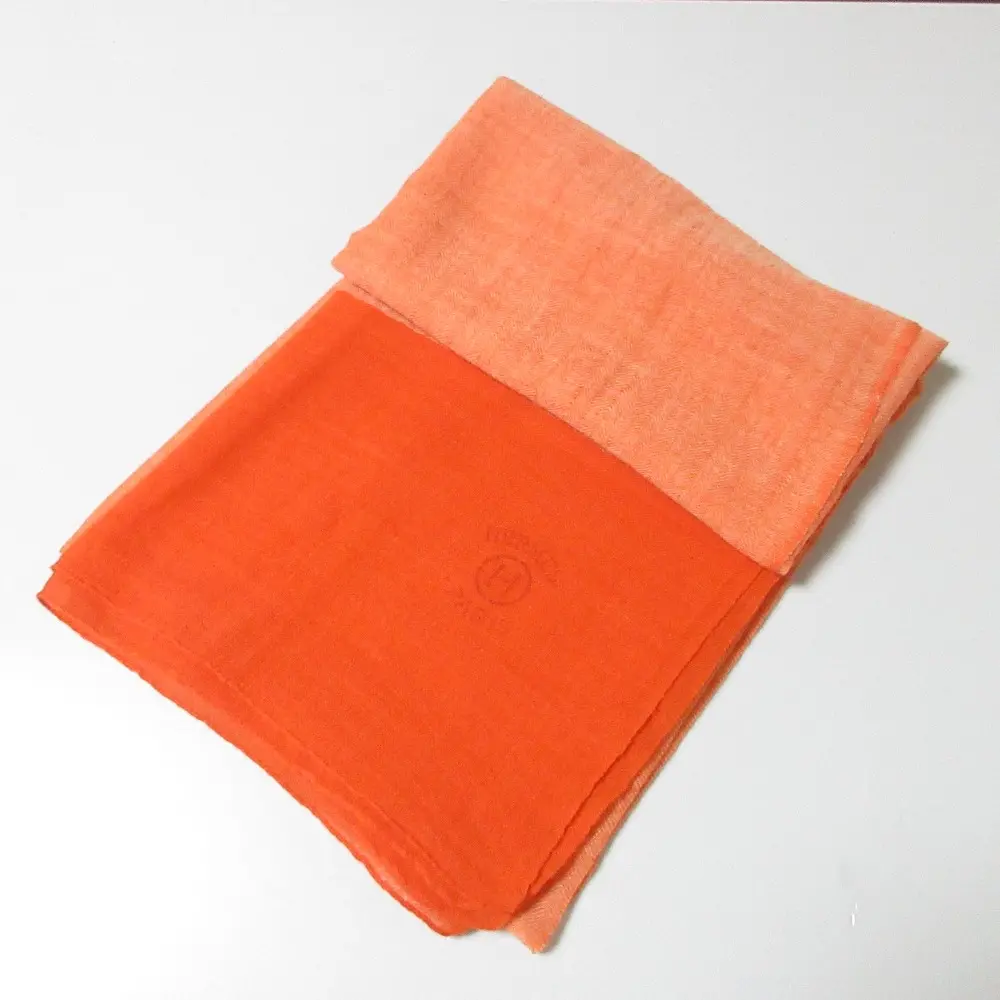 HERMES エルメス カシミヤ パシュミナ バイカラー 大判 ストール ショール オレンジ