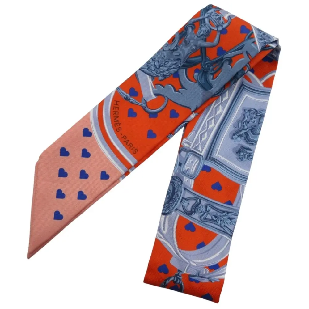 HERMES エルメス ブリッド ドゥ ガラ ラヴ ハート柄 ツイリー シルク スカーフ オレンジ