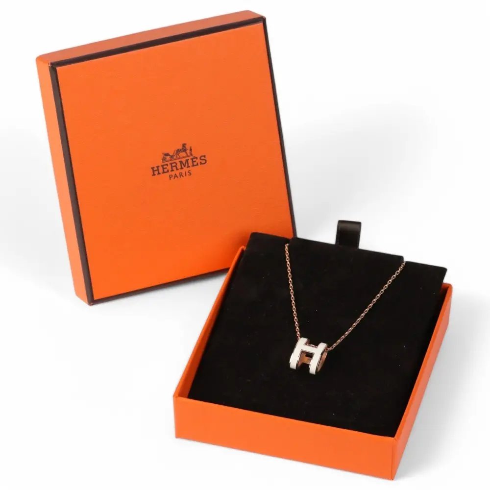 HERMES エルメス ポップアッシュ ネックレス ペンダント ピンクゴールドカラー×ホワイト