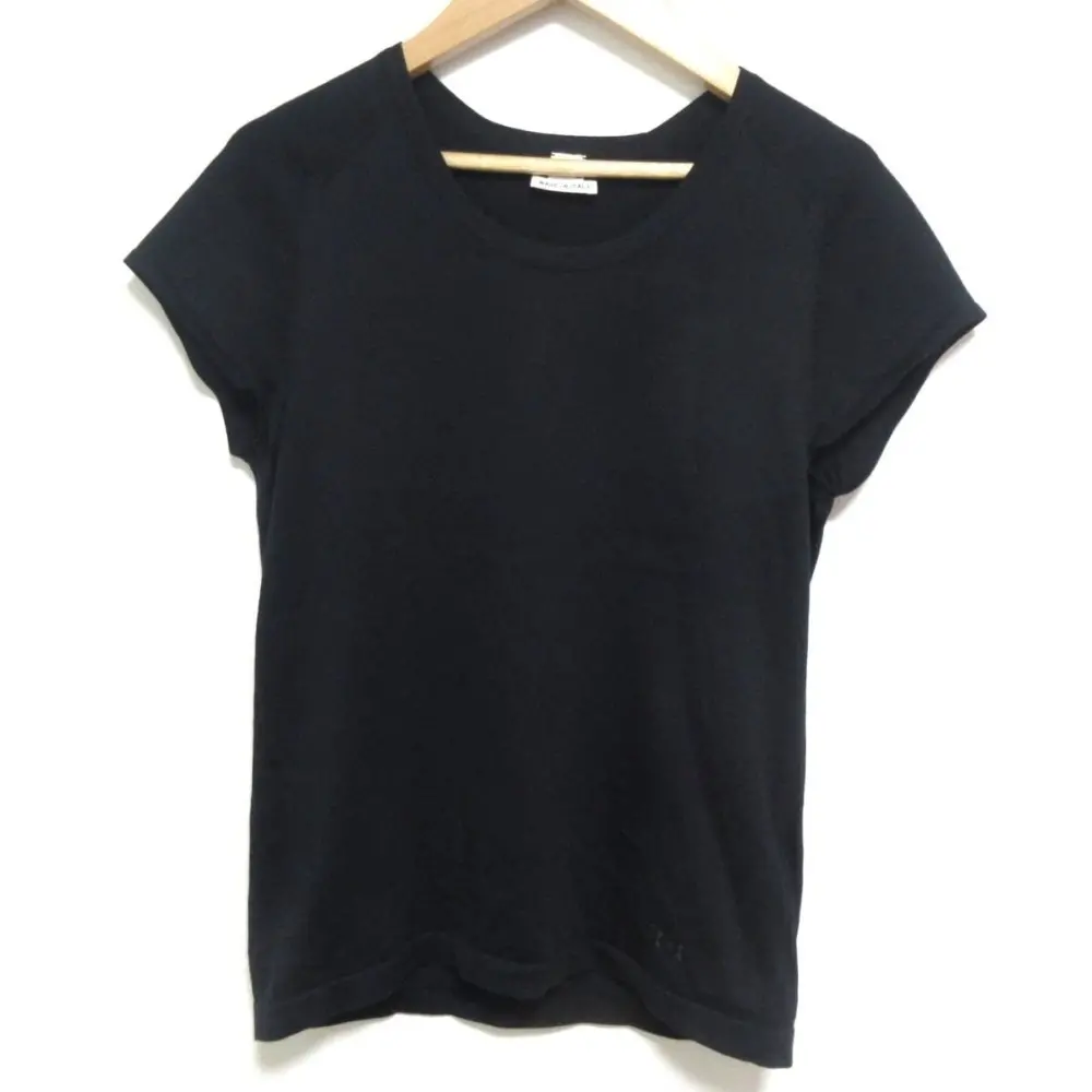 HERMES エルメス シルクブレンド Hロゴ刺繍 ラウンドネック フレンチスリーブ ニット セーター カットソー サイズ34 ブラック