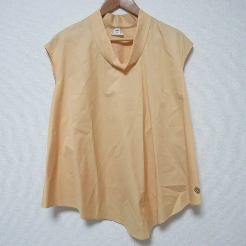 20SS HERMES エルメス Hリフト金具 ノースリーブ ブラウス サイズ34 イエローオレンジ