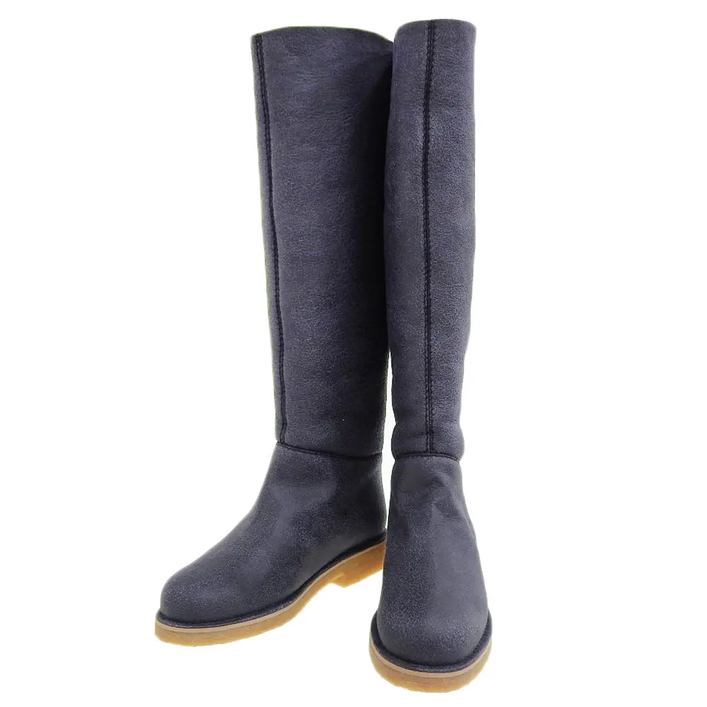 HERMES エルメス マルジェラ期 ムートンロングブーツ 37 約24cm グレー