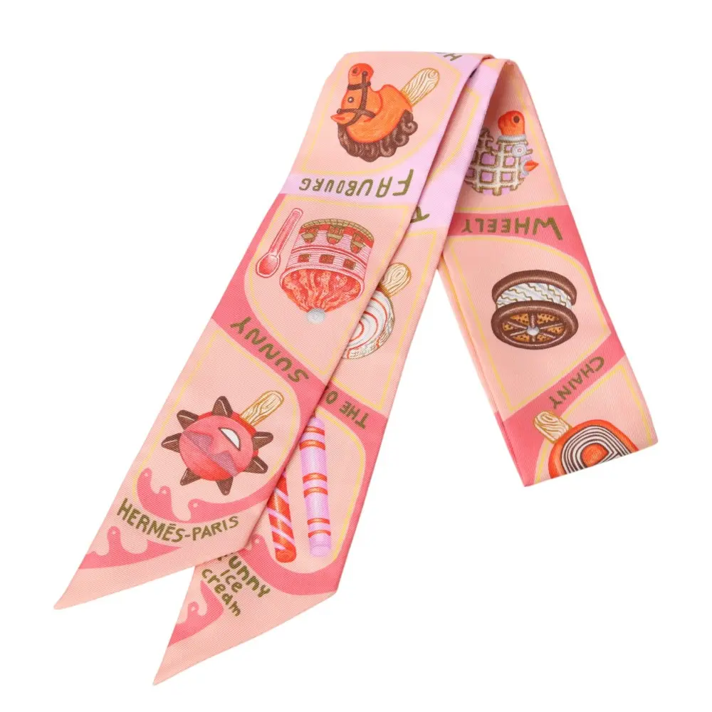 25SS HERMES エルメス funny ice cream ファニーアイスクリーム シルク ツイリースカーフ ピンク