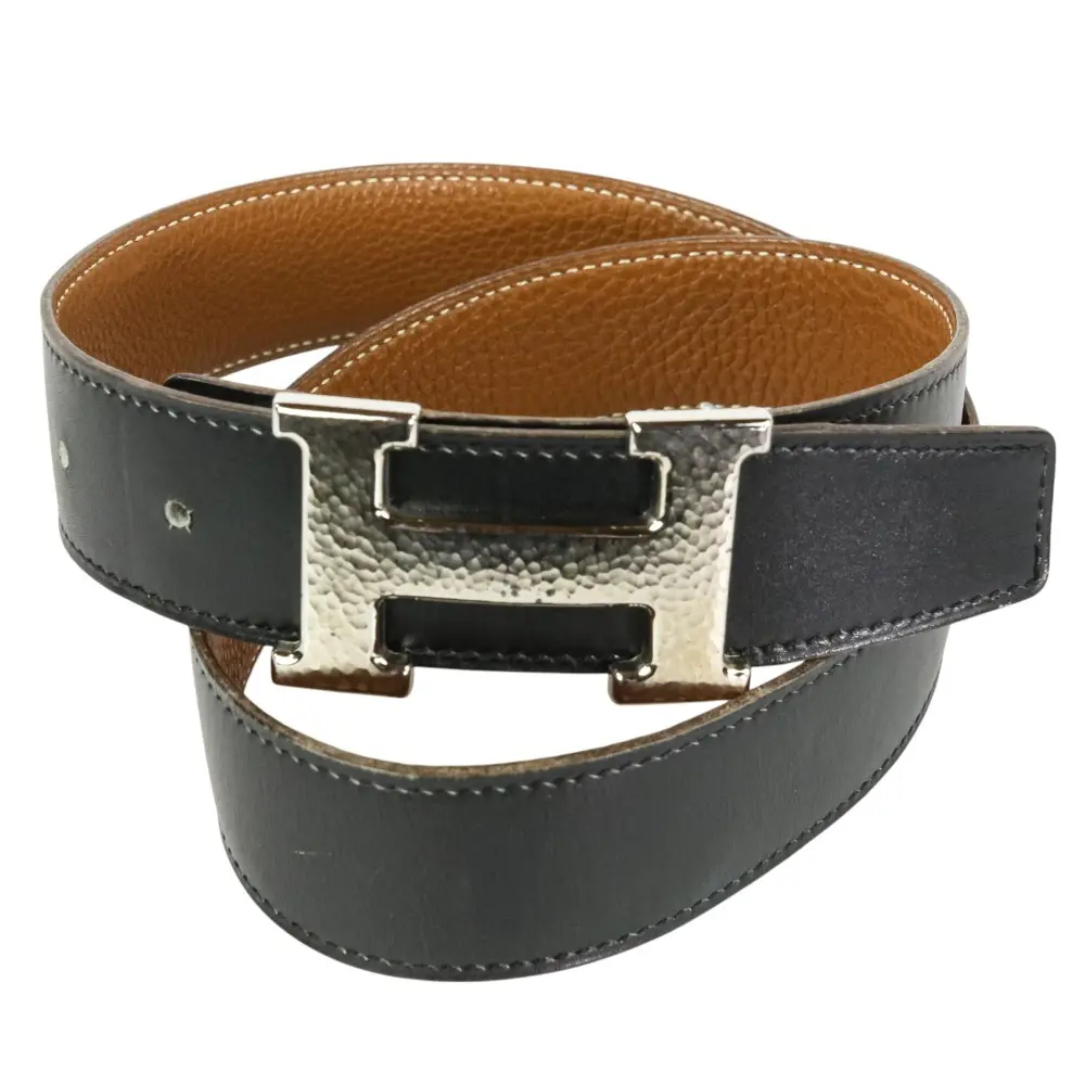 HERMES エルメス コンスタンス Hマルトレ リバーシブル レザー ベルト サイズ74 F刻印 ブラック ブラウン シルバーカラー金具