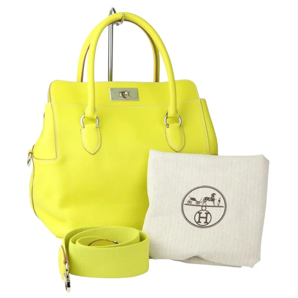 HERMES エルメス ツールボックス26 2WAY ハンドバッグ ヴォースイフト ライム シルバー金具 □R刻印