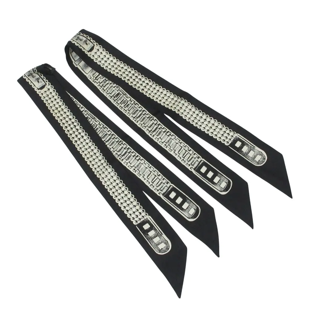 HERMES エルメス LE TRESOR DE MEDOR シルク ツイリースカーフ 2本セット ブラック 