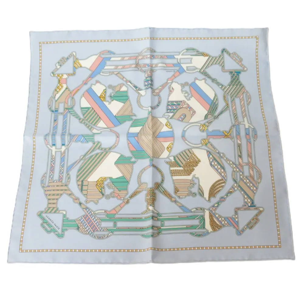 HERMES エルメス カレ45 ガブロッシュ タッタソール ジグザグ プチカレ ミニ スカーフ ブルー×マルチカラー