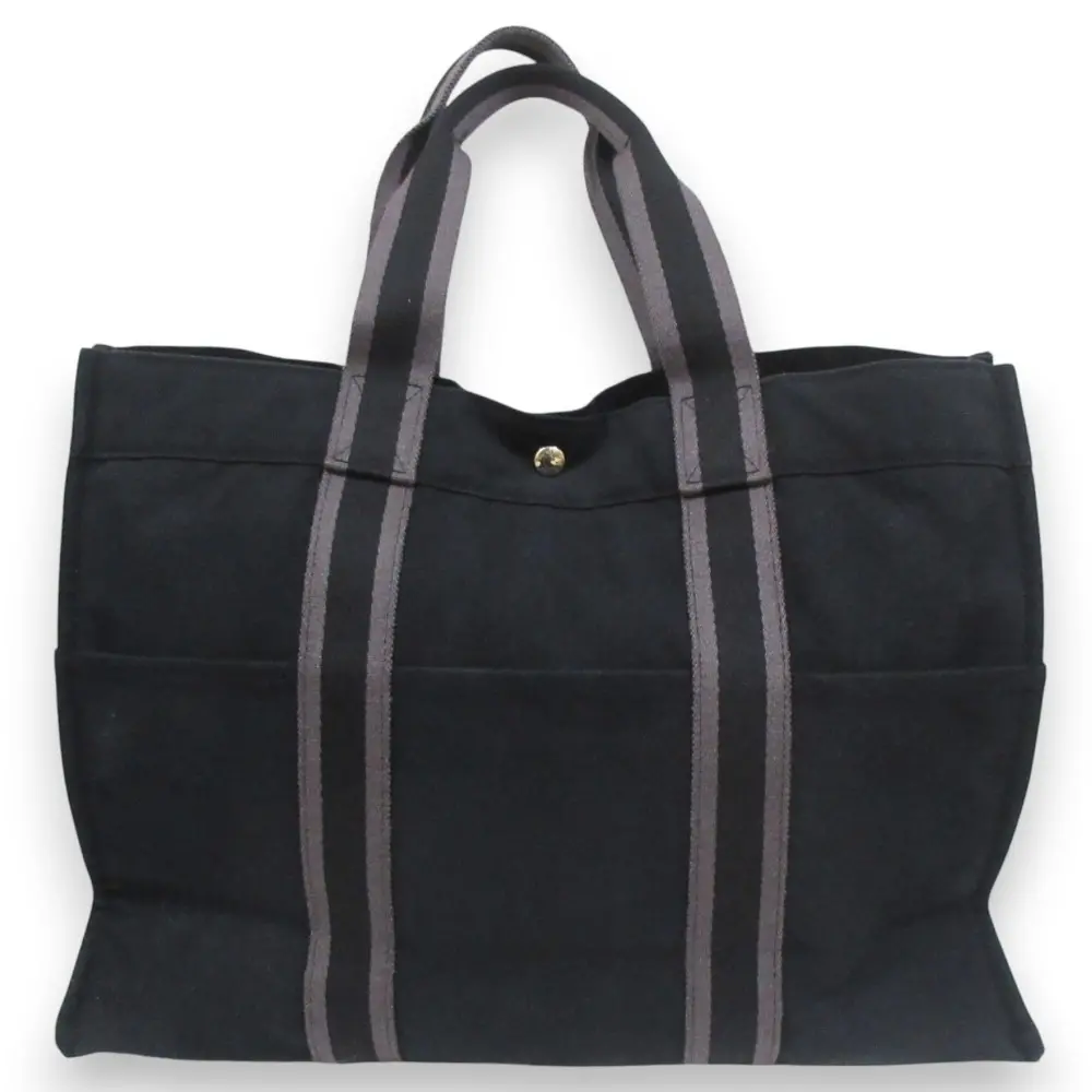 HERMES エルメス フールトゥ GM コットンキャンバス トートバッグ ブラック×グレー