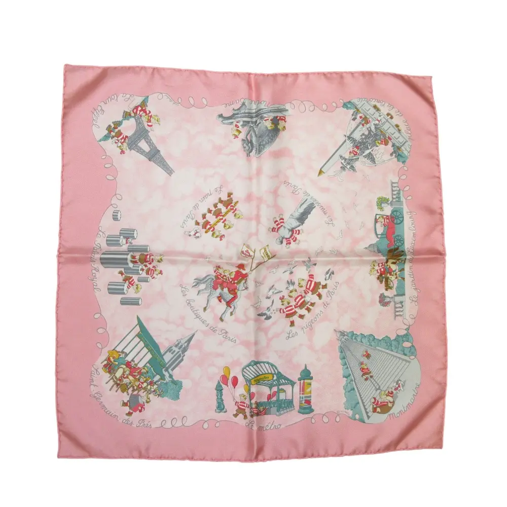HERMES エルメス Les triples いたずら三つ子 カレ45 シルク スカーフ ピンク