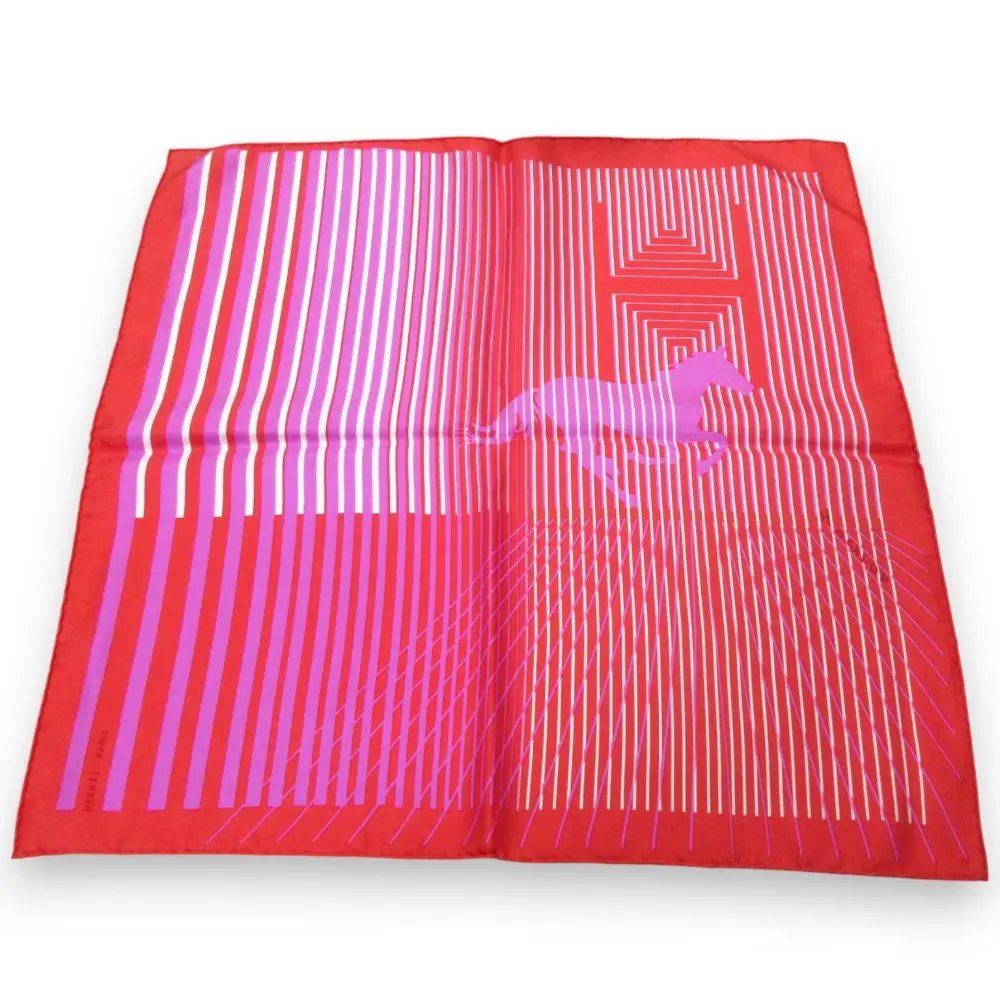 HERMES エルメス H AU GALOP ギャロップ カレ45 シルク100％ スカーフ レッド系