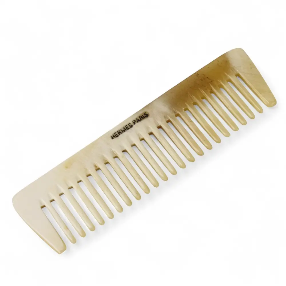 HERMES エルメス バッファローホーン コーム 櫛 くし ケース付き ヘアアクセサリー ナチュラル