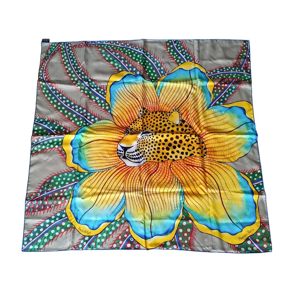 HERMES エルメス Baobab Cat バオバブキャット カレ90 大判 シルクスカーフ 箱付き マルチカラー