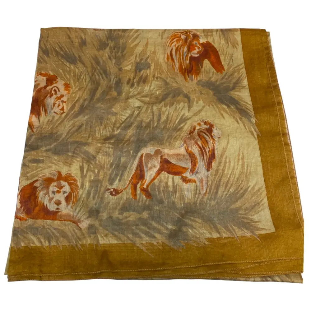 HERMES エルメス ライオン アニマル柄 カレ140 大判スカーフ ストール ブラウン 
