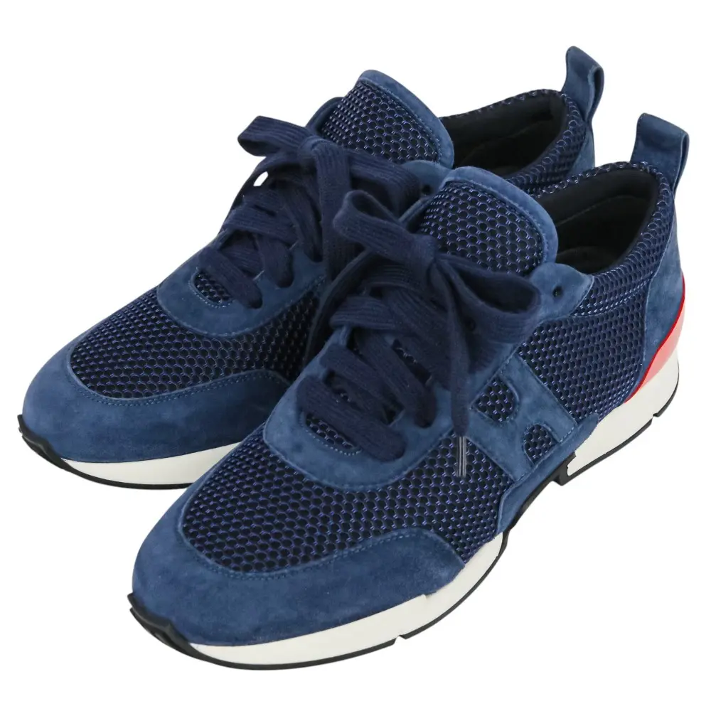 HERMES エルメス Starter スターター Hロゴ スエード メッシュ スニーカー 37 24.0cm相当 ネイビー