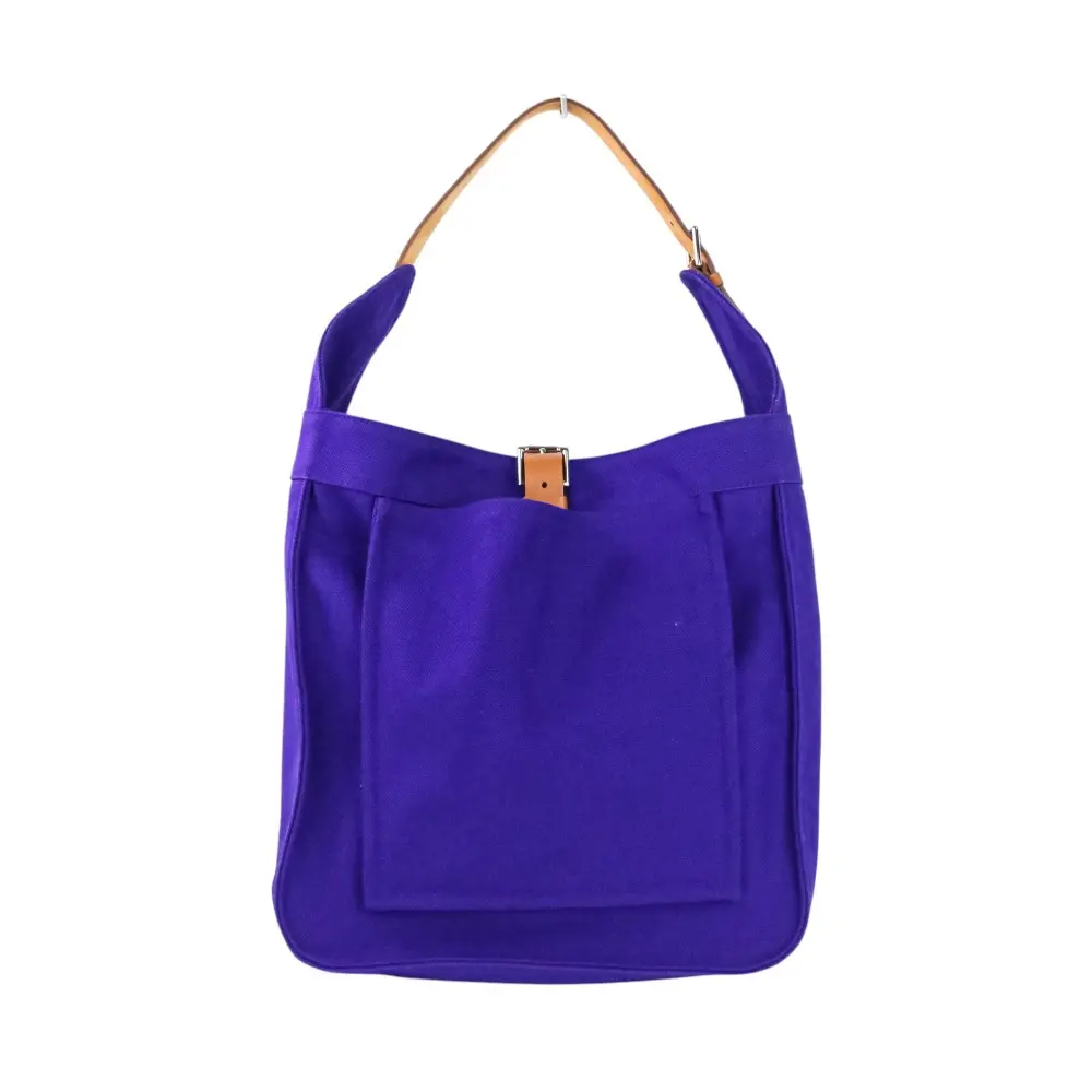 HERMES エルメス マルワリGM トワルオフィシエ キャンバス ワンショルダーバッグ ブルーエレクトリック □O刻印