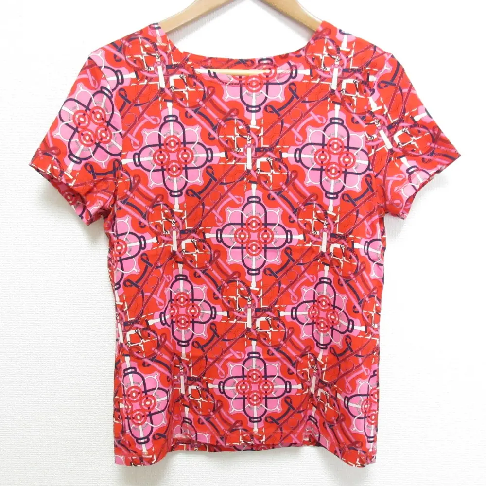 HERMES エルメス 幾何学模様 半袖 Tシャツ レッド サイズ40 ピンク