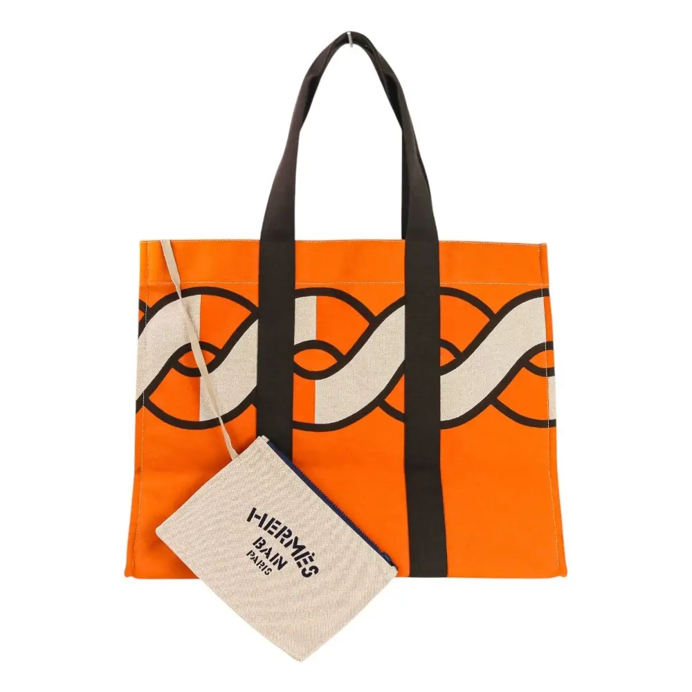HERMES エルメス セバスドプラージュ トートバッグ ビーチバッグ トルサード マリン オレンジ ブラウン