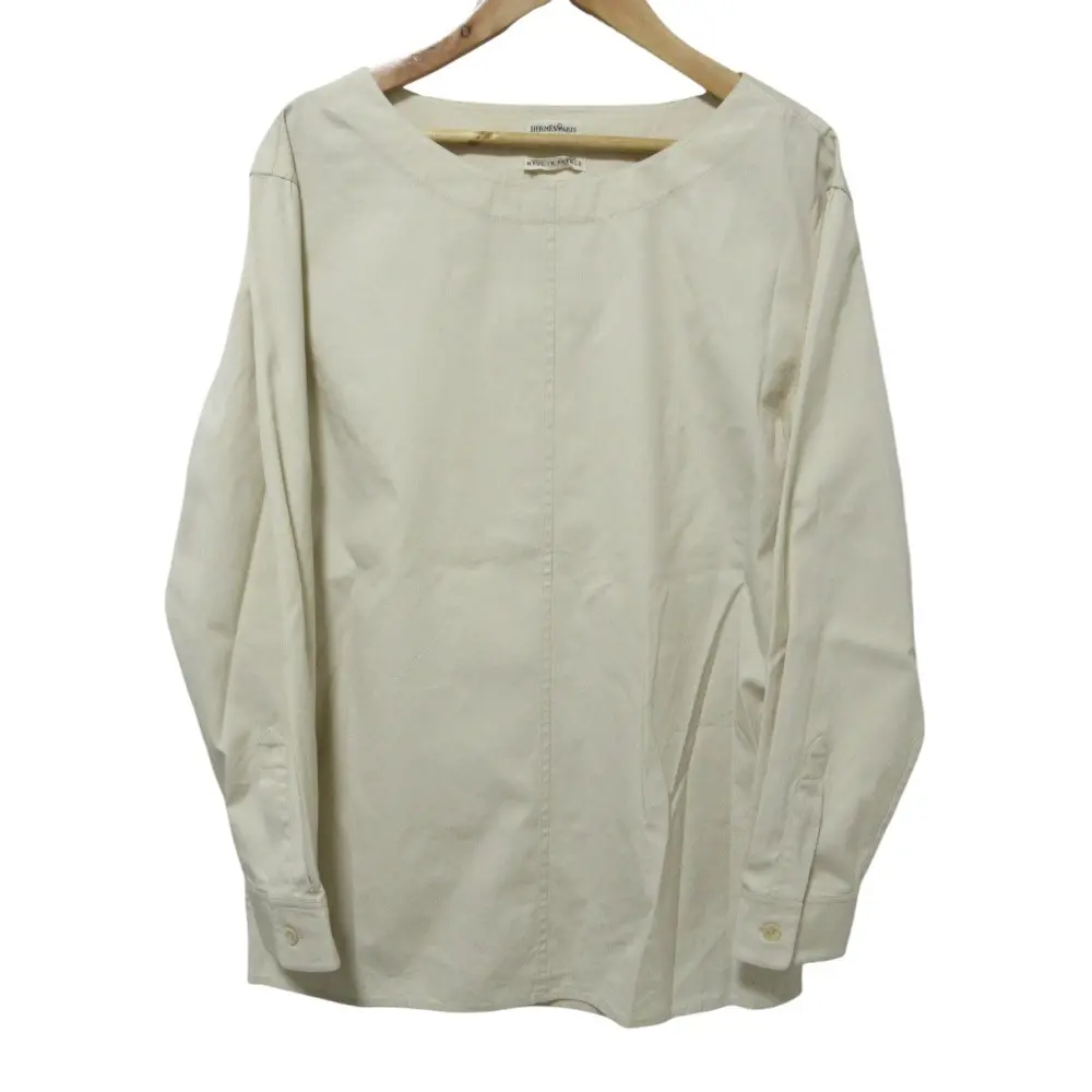 クリーニング済 HERMES エルメス マルジェラ期 長袖 ブラウス シャツ 36 ベージュ