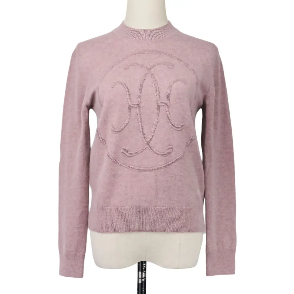 25SS HERMES エルメス Hリフト クルーネック カシミア100％ ニットセーター H5E2604D1 サイズ38 ピンク