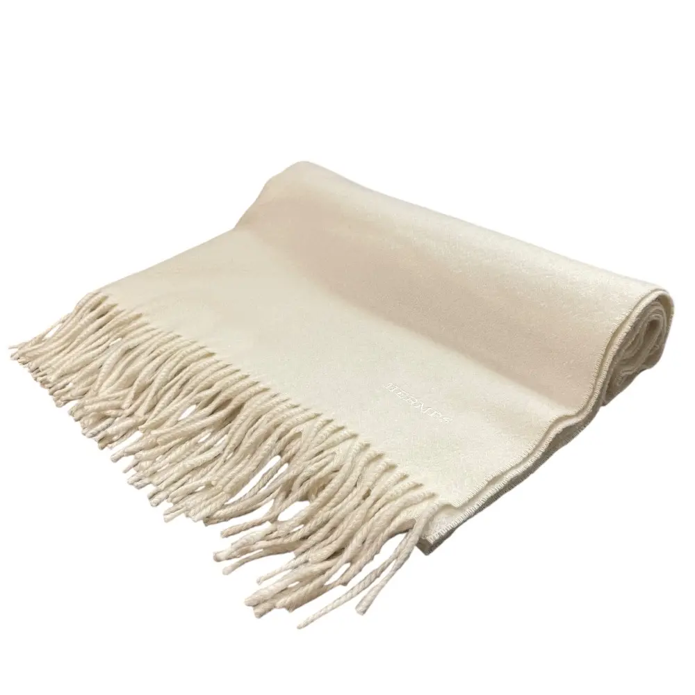 HERMES エルメス カシミヤ100％ 大判マフラー オフホワイト