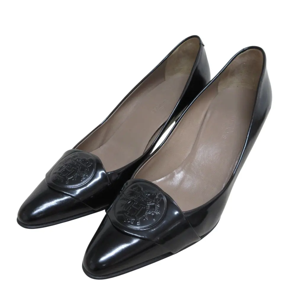 HERMES エルメス エクスリブリス エンブレム レザーパンプス サイズ36 22.5cm相当 ブラック