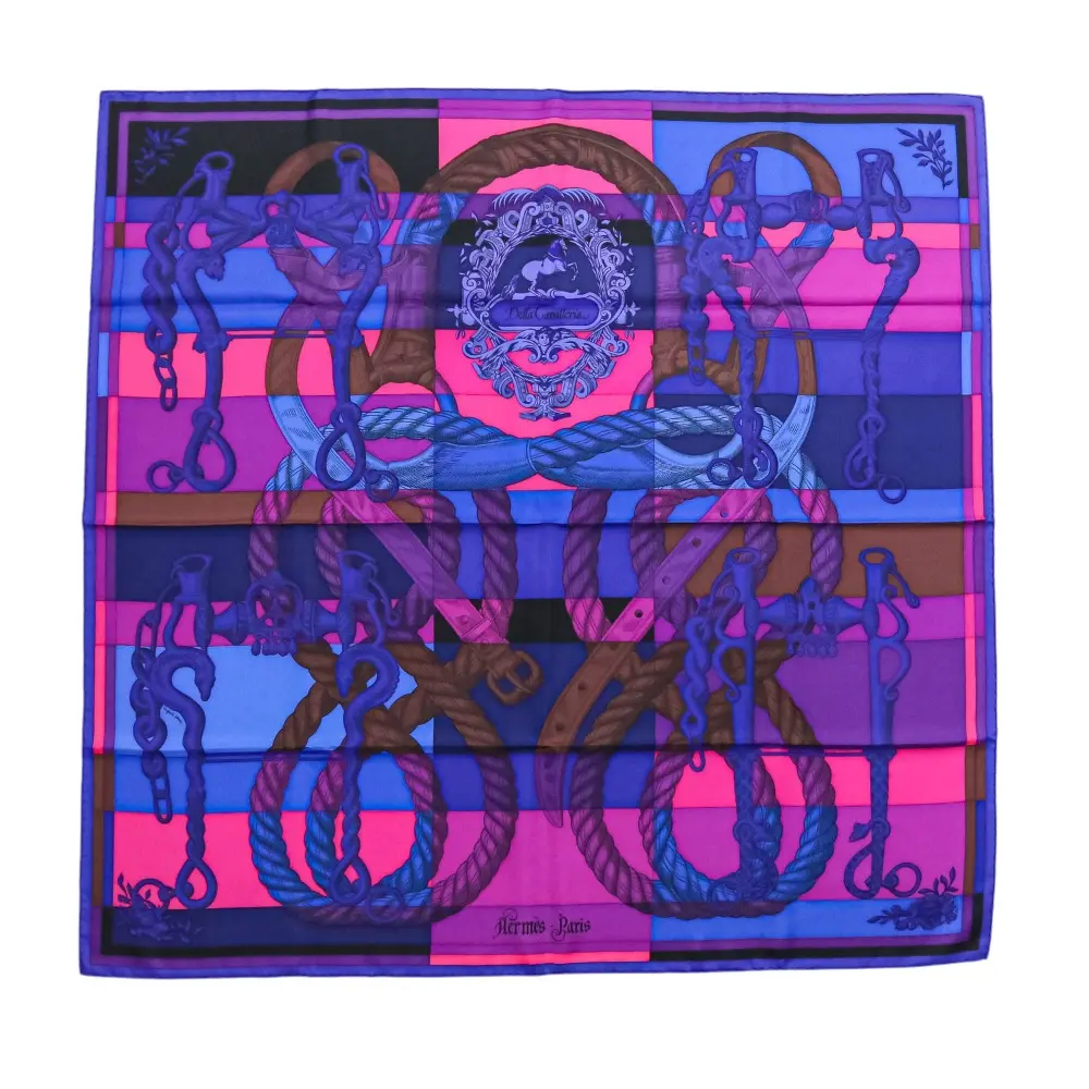 HERMES エルメス Della Cavalleria デッラ カヴァッレリア カレ90 シルク 大判スカーフ ブルー