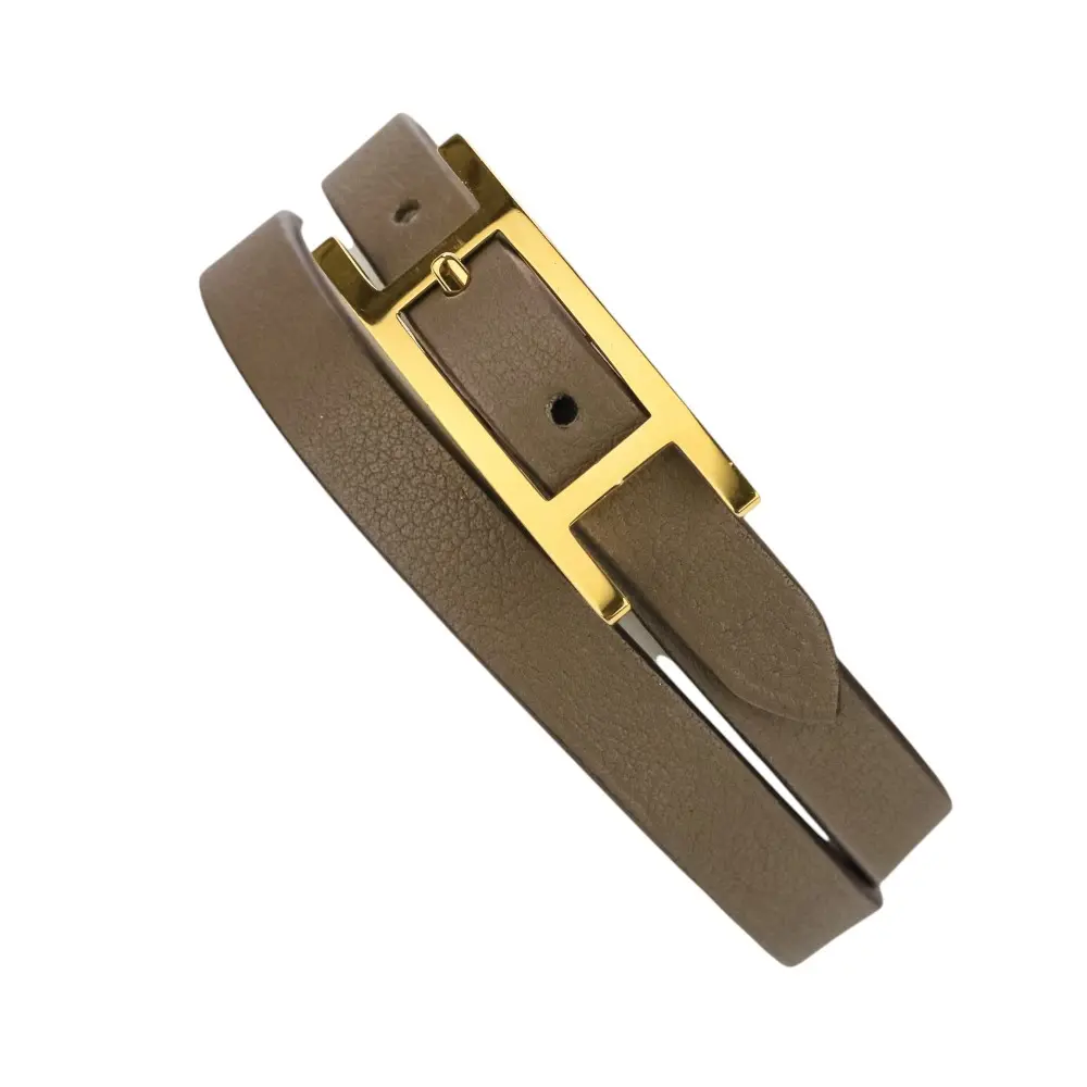 HERMES エルメス ビーアピ ドゥブル トゥール レザーブレスレット T3 M エトゥープ ナタ