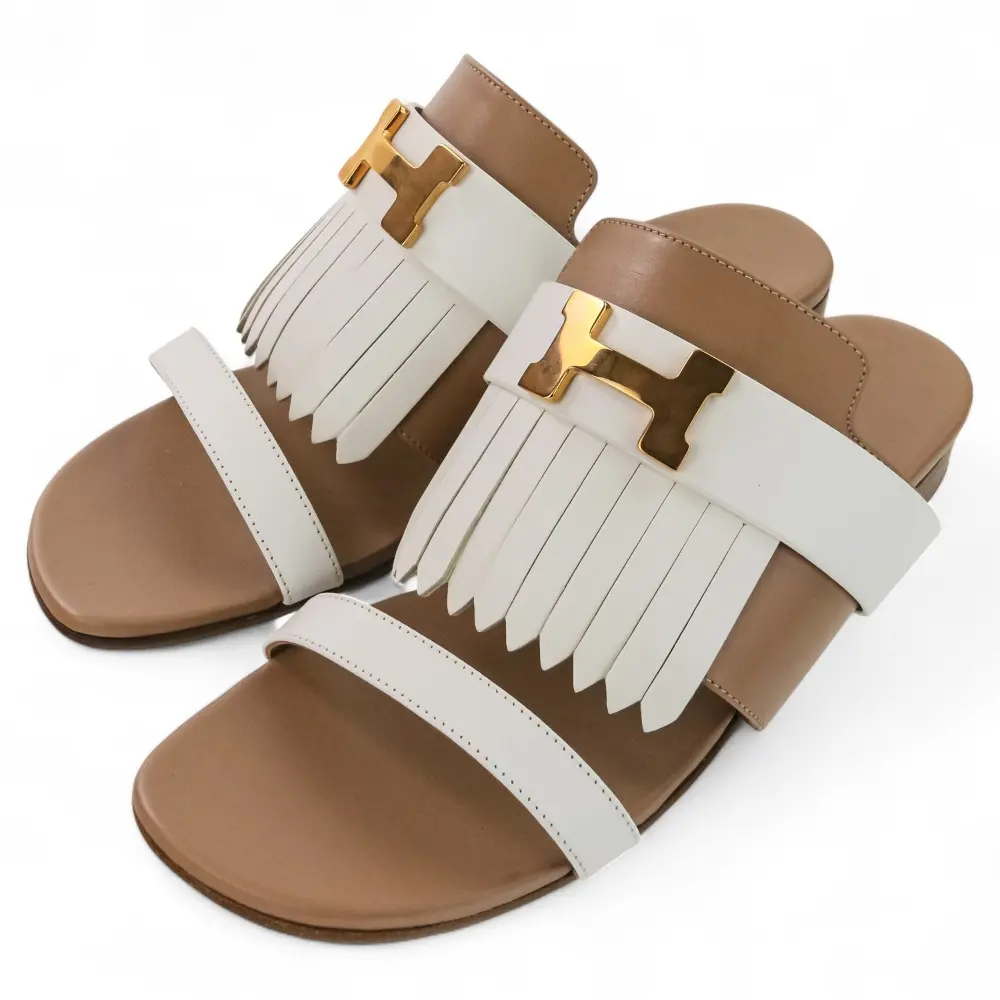 HERMES エルメス コラリア フラット レザーサンダル サイズ37 24.0cm相当 ホワイト