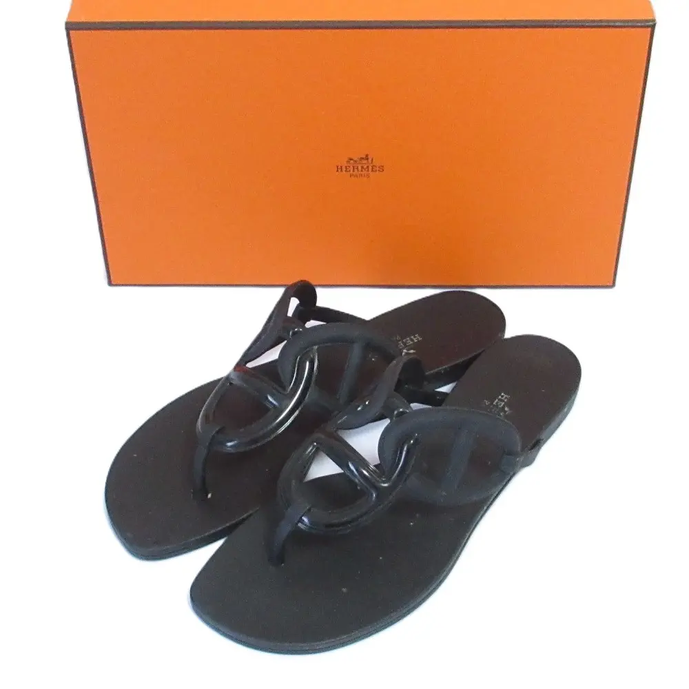 HERMES エルメス エジェリ シェーヌダンクル ラバーサンダル サイズ37 23.5cm相当 ブラック