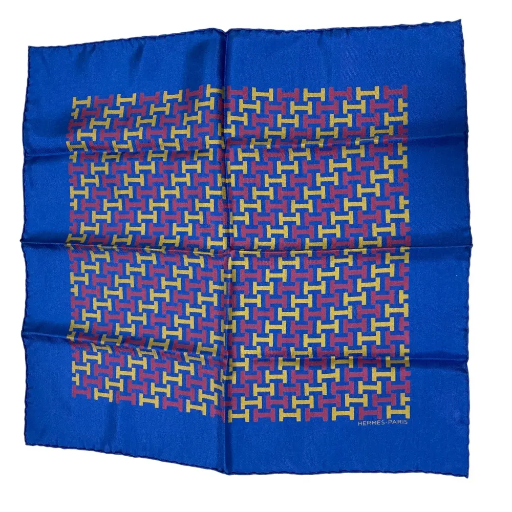 HERMES エルメス ヴィンテージ H柄 カレ45 プチカレ シルクスカーフ ネイビー